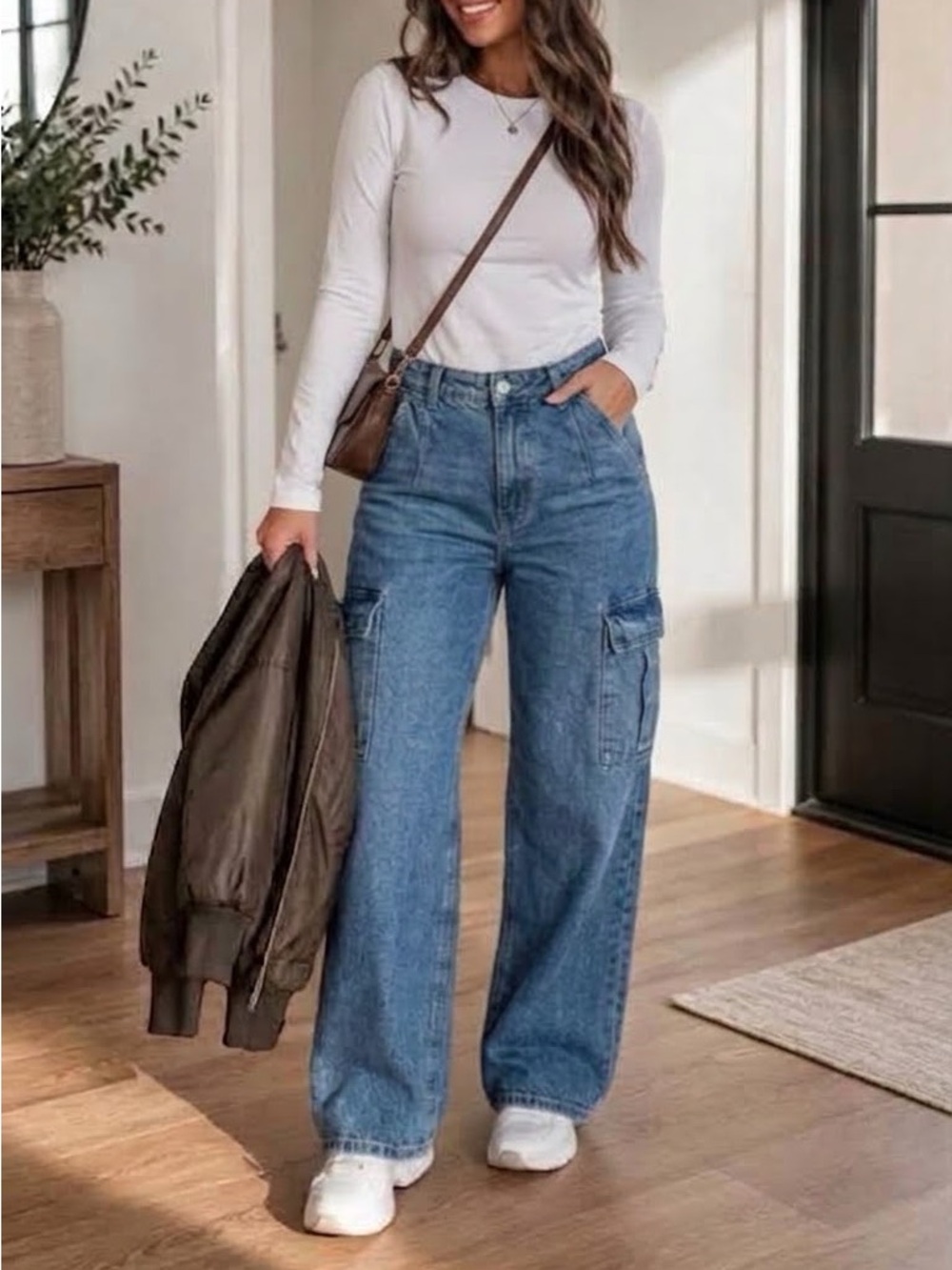 HEIDI Dynamite Denim High Waist Wide  Leg Cargo Jeans  Waist 31